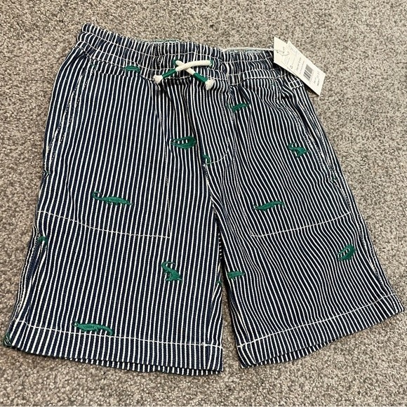 Mini boden kids boys Pull-on Drawstring Shorts Blue Ticking Croc Embroidery - Picture 1 of 6